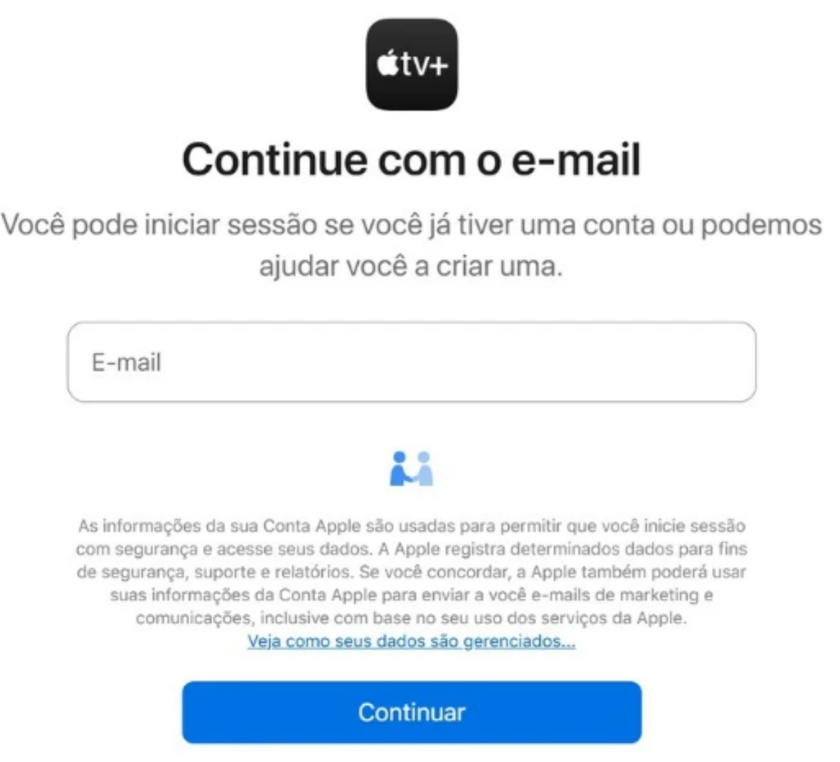 Entre ou crie sua conta Apple