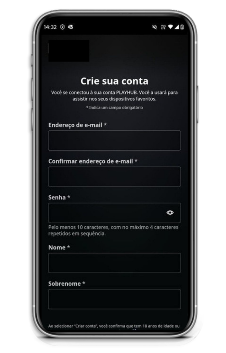 Tela de criação de conta do HBO Max